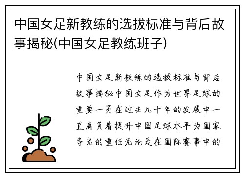 中国女足新教练的选拔标准与背后故事揭秘(中国女足教练班子)