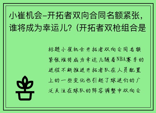 小崔机会-开拓者双向合同名额紧张，谁将成为幸运儿？(开拓者双枪组合是谁)